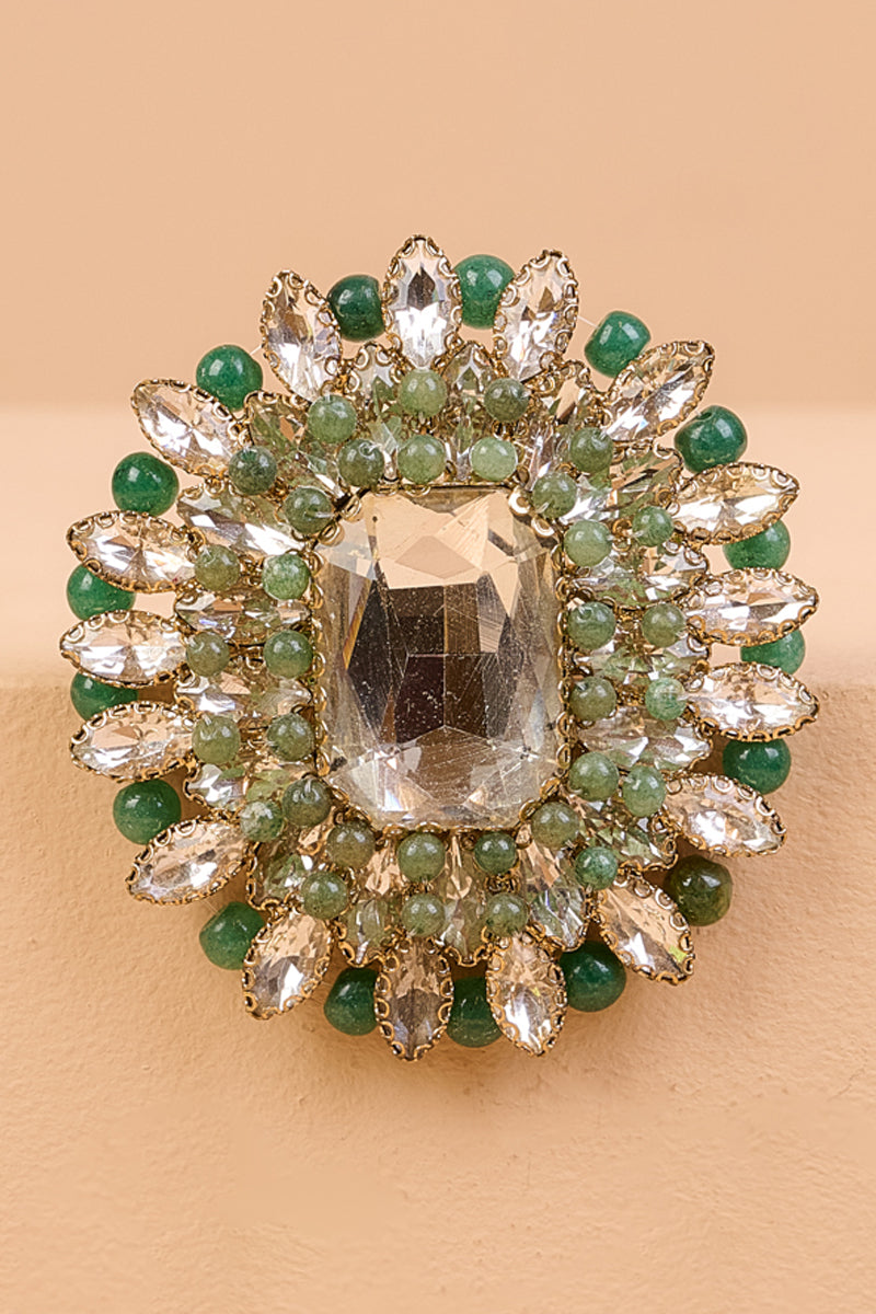 Light Green Crystal Brooch with Pearl Drop