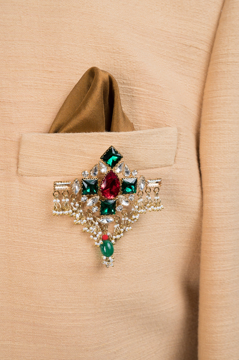 Green And Maroon Crystal Stone Brooch