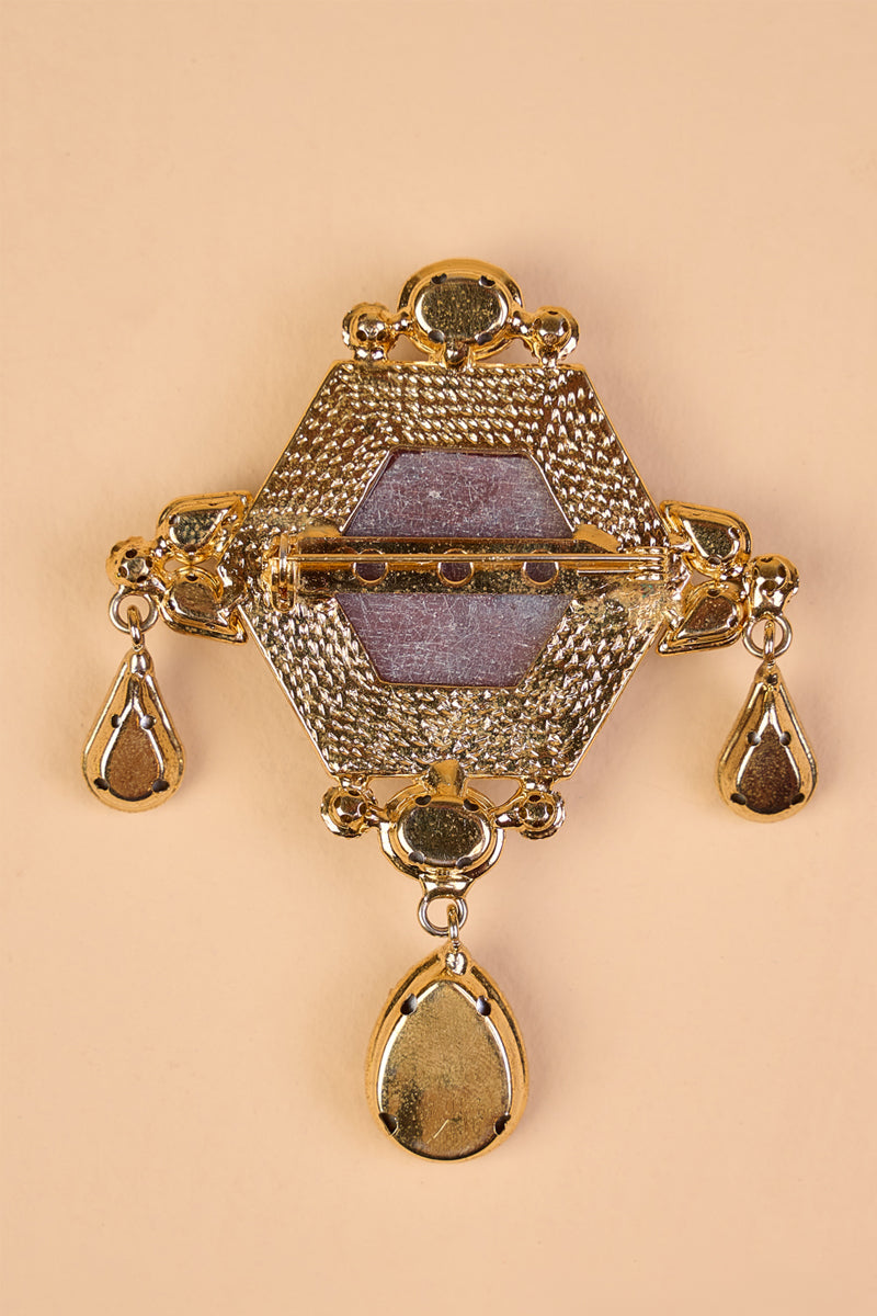 Brown Resin Stone Brooch With Drop Crystals