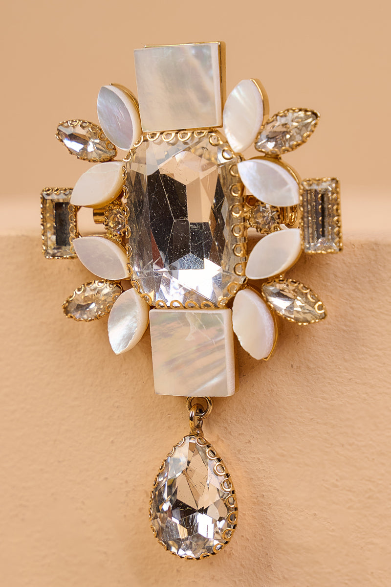 Mother Of Pearl Stone Brooch with Centre Crystal