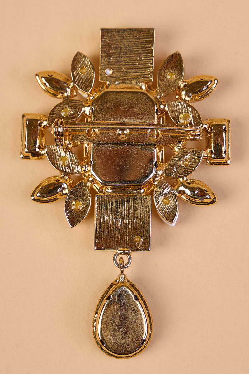 Mother Of Pearl Stone Brooch with Centre Crystal