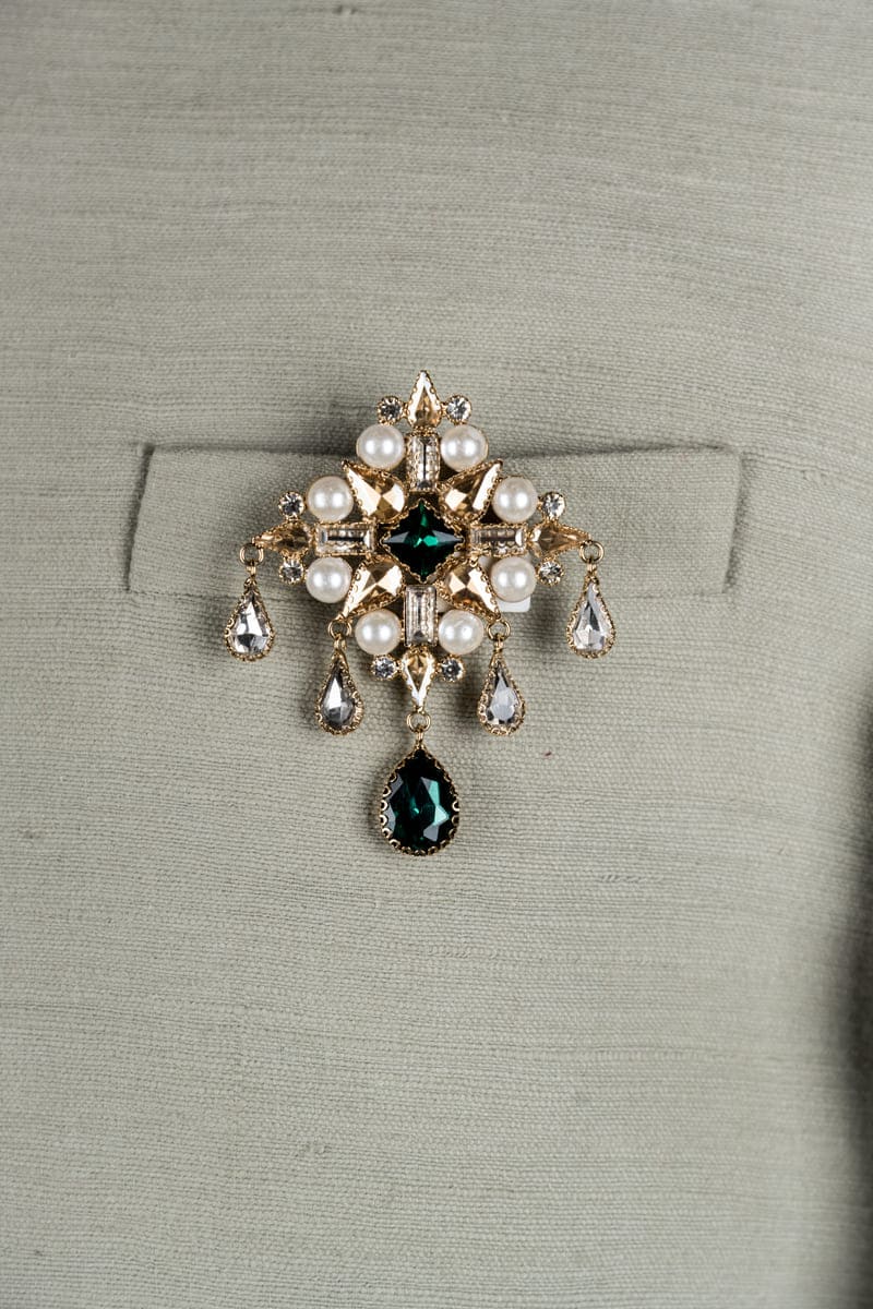 Dark Green Pearls & Beads Brooch