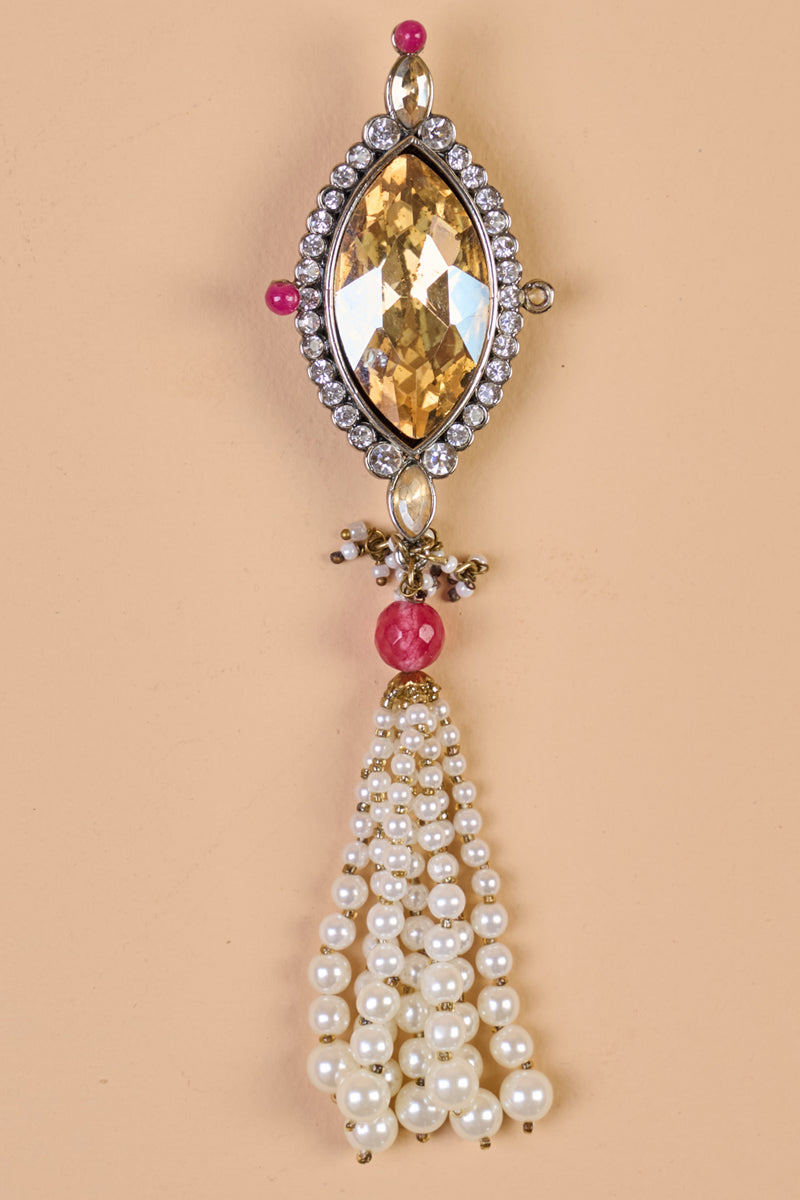 Maroon Crystal With Pearl Latkan Brooch