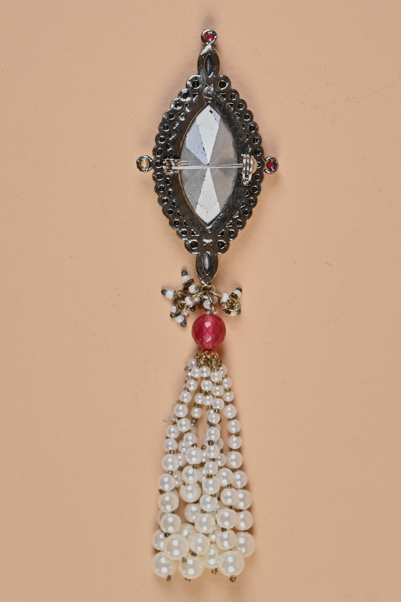 Maroon Crystal With Pearl Latkan Brooch