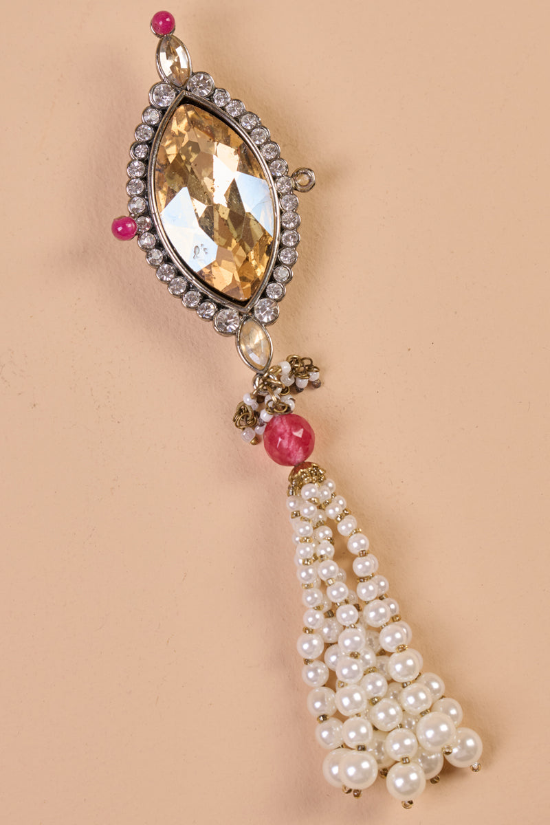 Maroon Crystal With Pearl Latkan Brooch