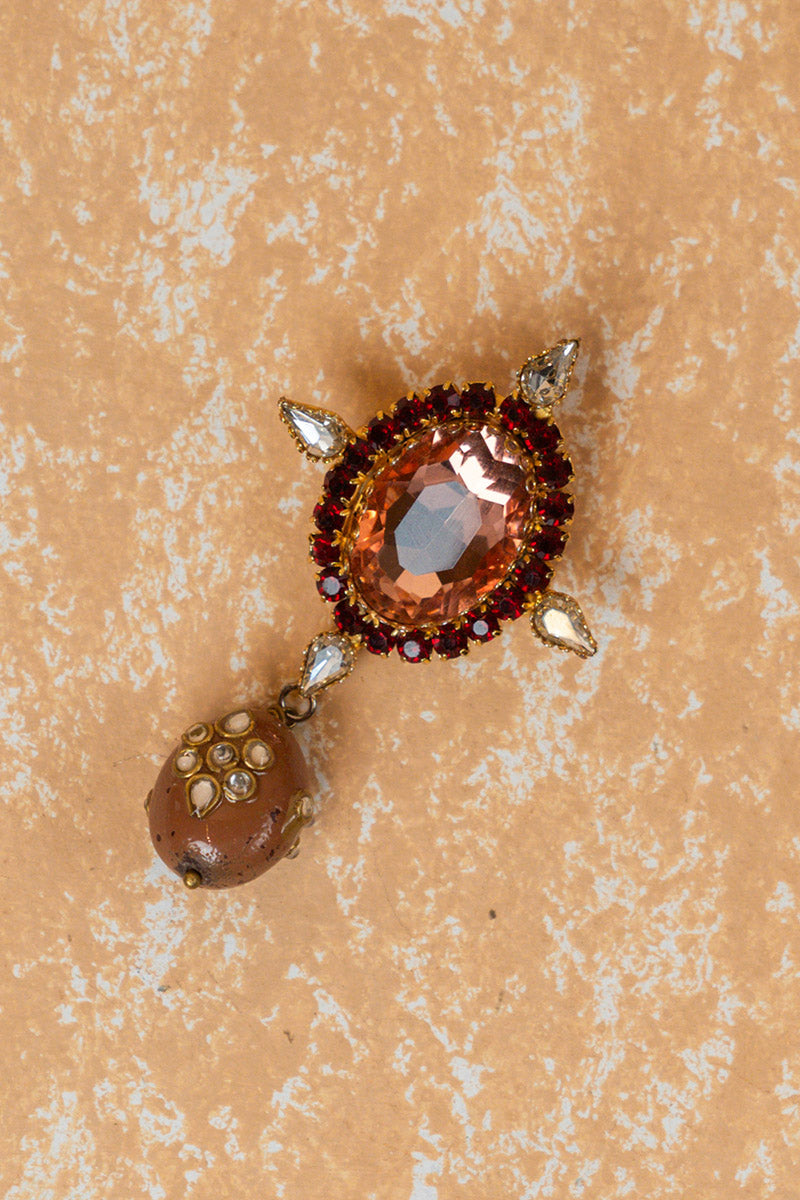 Peach Brooch With Jaipuri Beads Drop