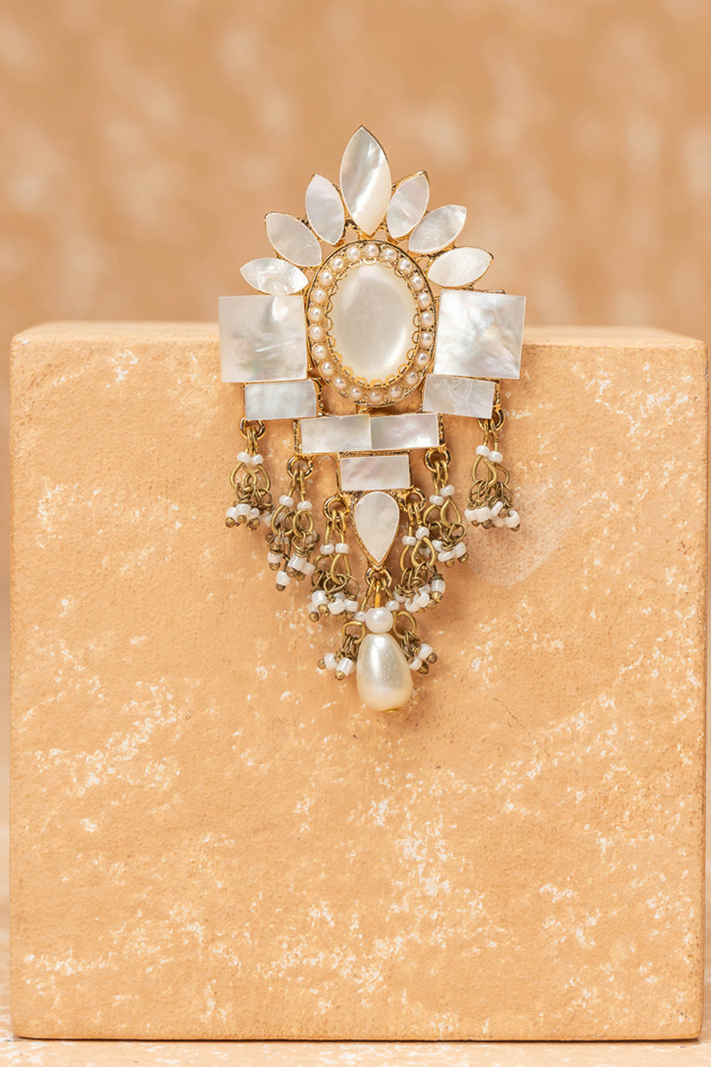 Mother Of Pearl Brooch With Ivory Crystals