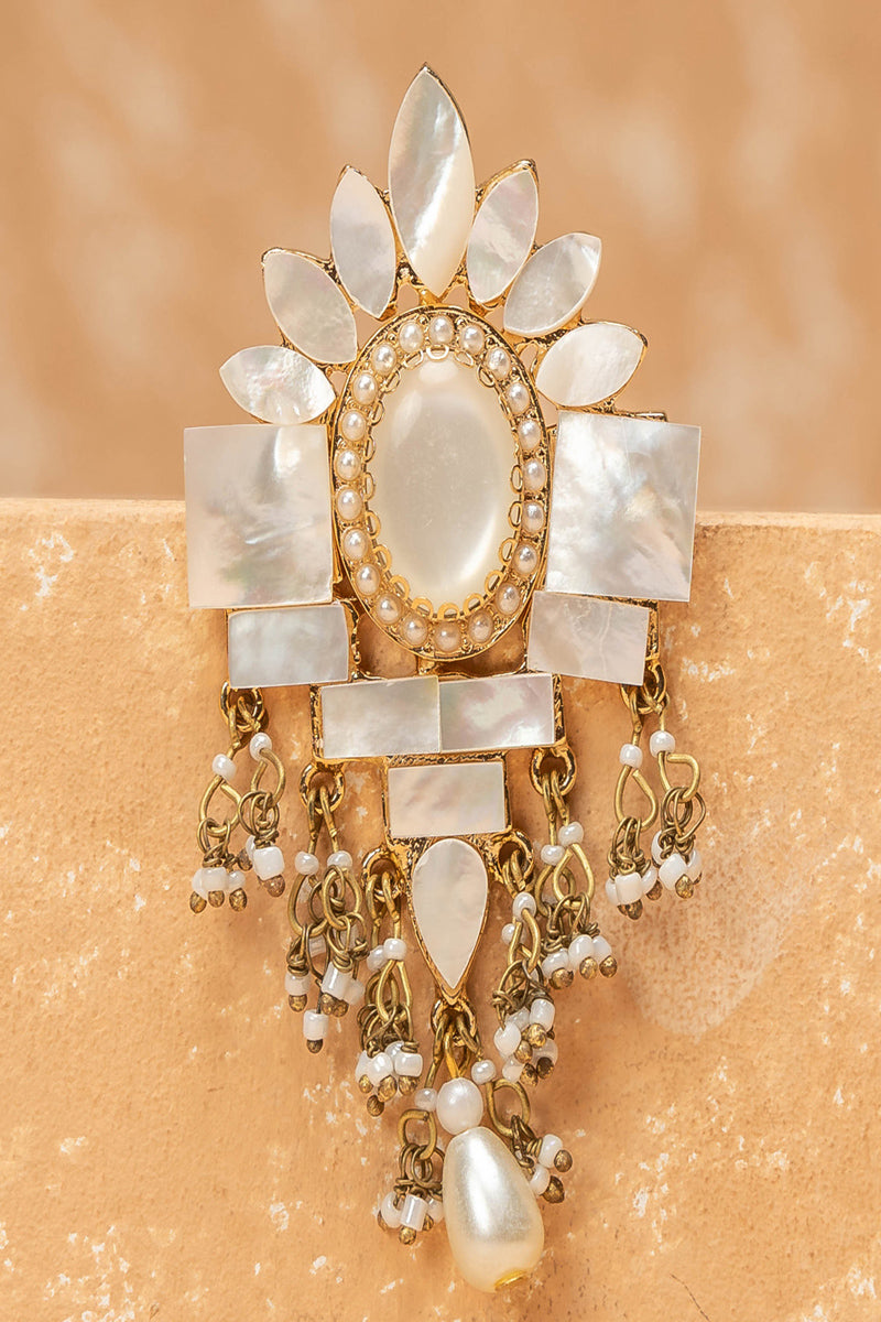 Mother Of Pearl Brooch With Ivory Crystals