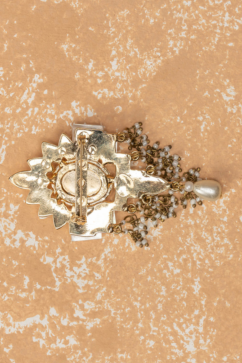 Mother Of Pearl Brooch With Ivory Crystals