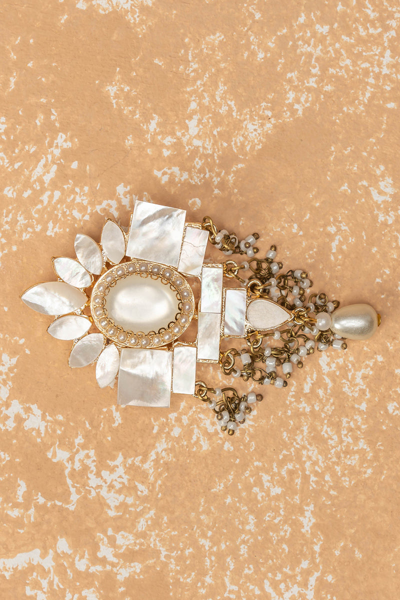 Mother Of Pearl Brooch With Ivory Crystals