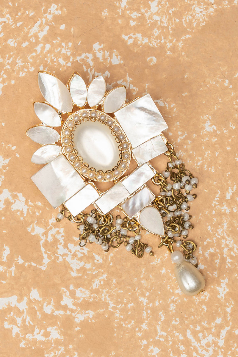 Mother Of Pearl Brooch With Ivory Crystals