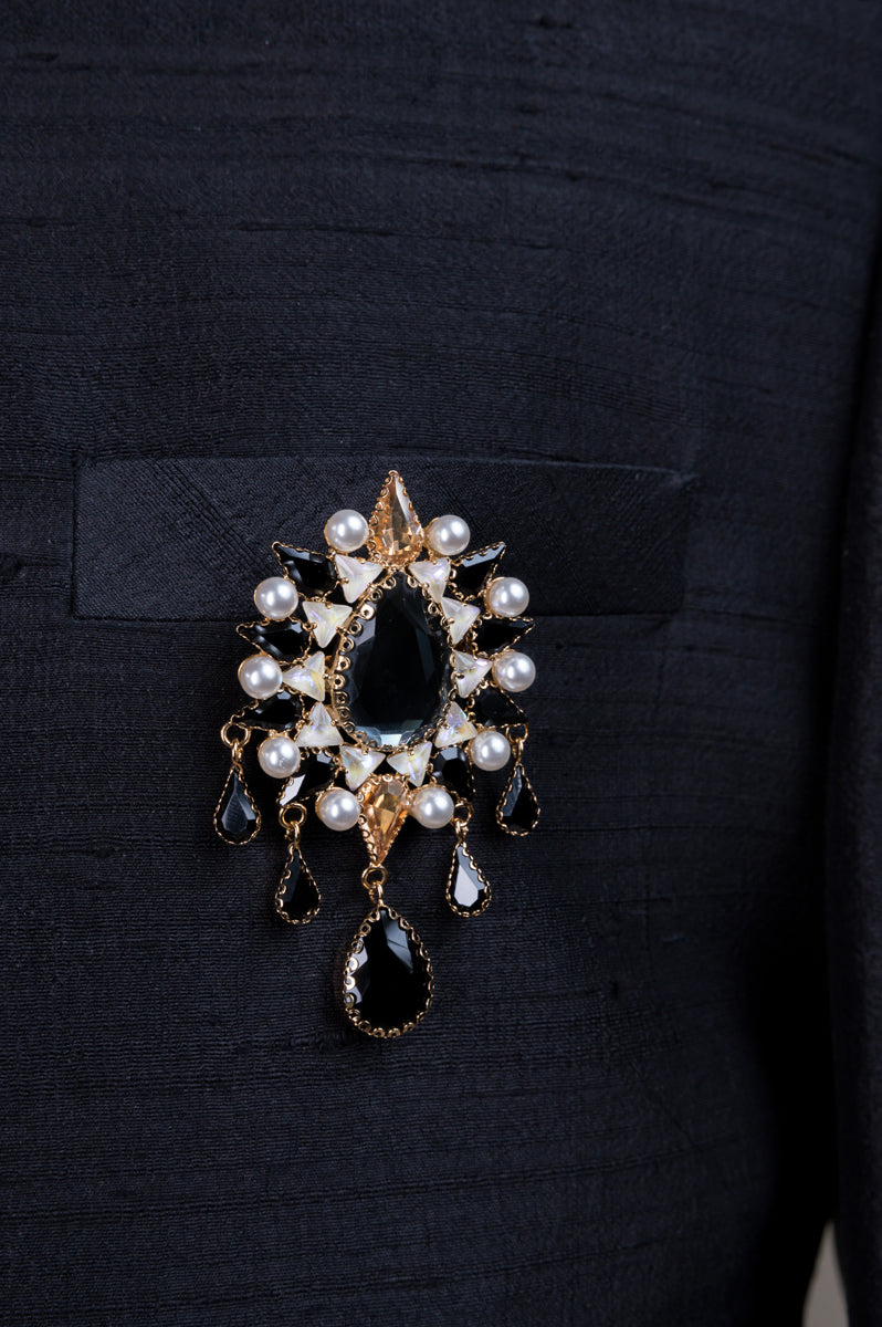 Black Crystal Studded Brooch