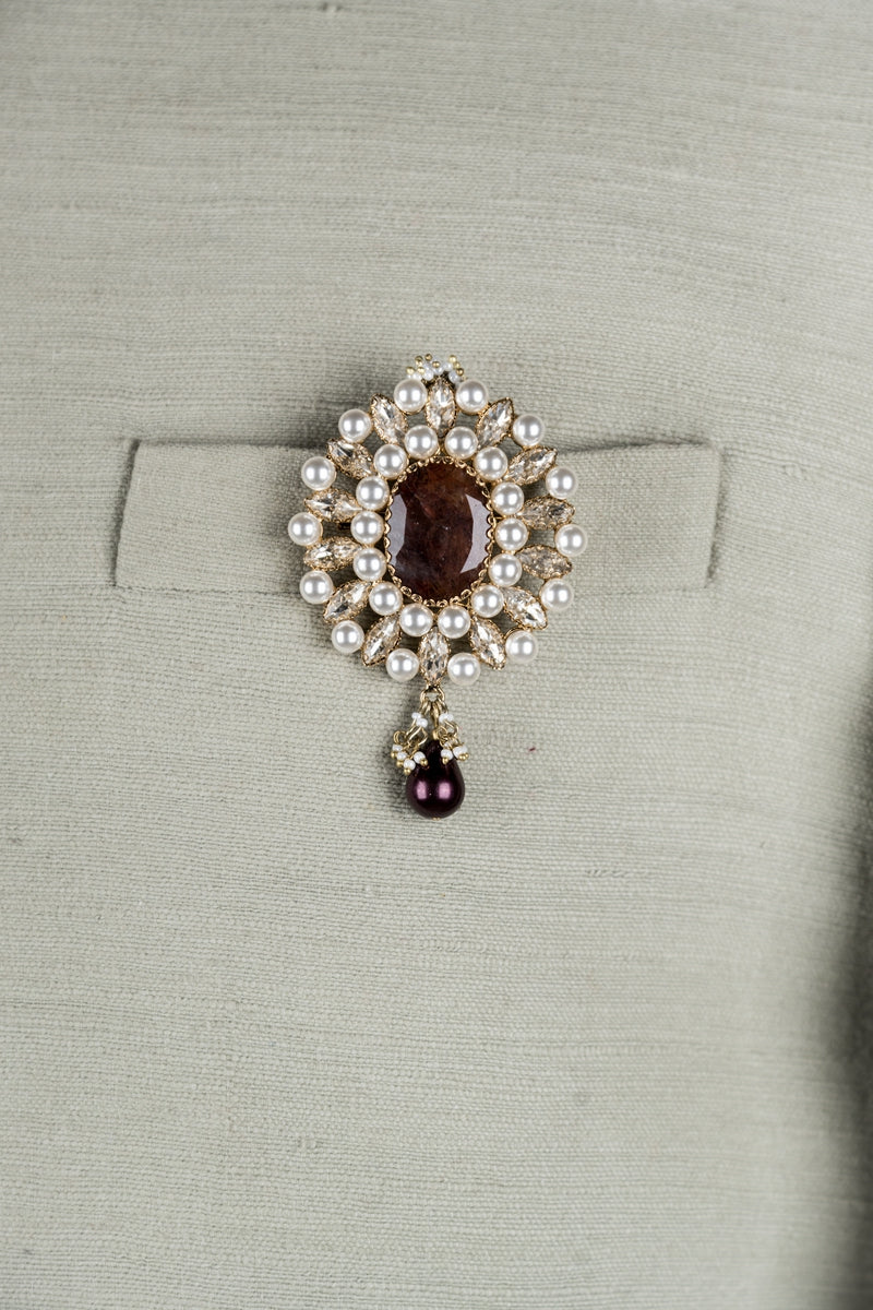 Pearls With Centre Stone Studded Brooch