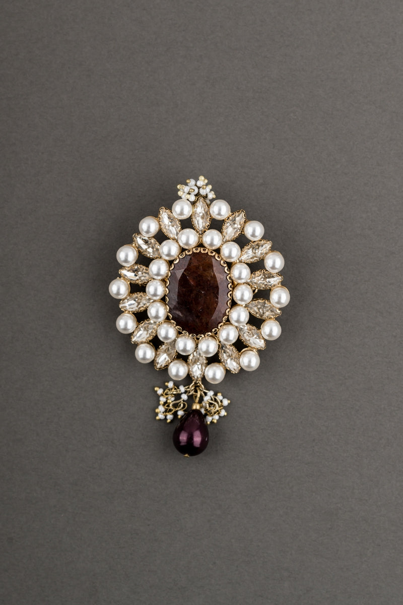 Pearls With Centre Stone Studded Brooch