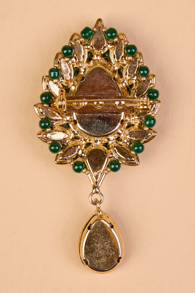 Gold Centre Stone Brooch with Drop Cystals