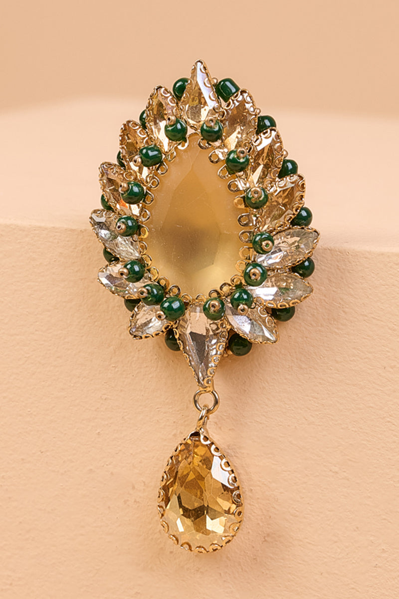 Gold Centre Stone Brooch with Drop Cystals
