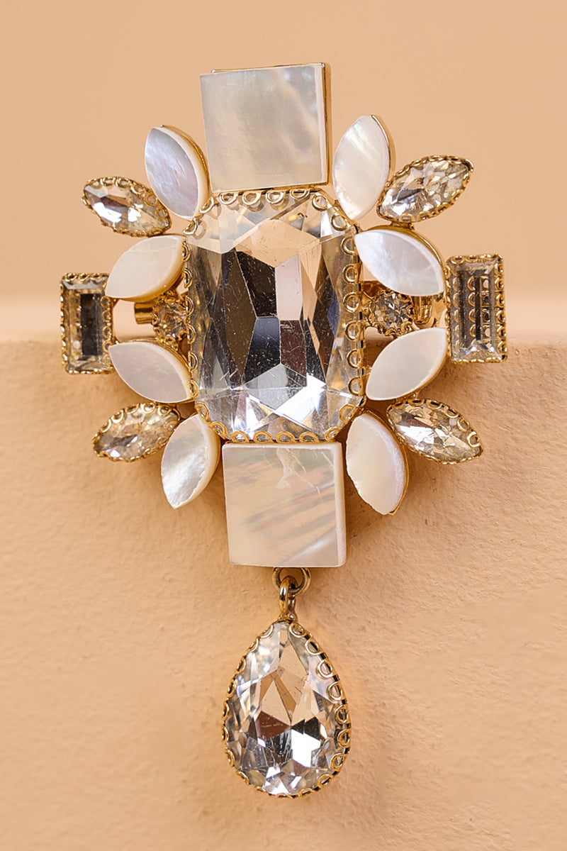 Mother Of Pearl Stone Brooch with Centre Crystal