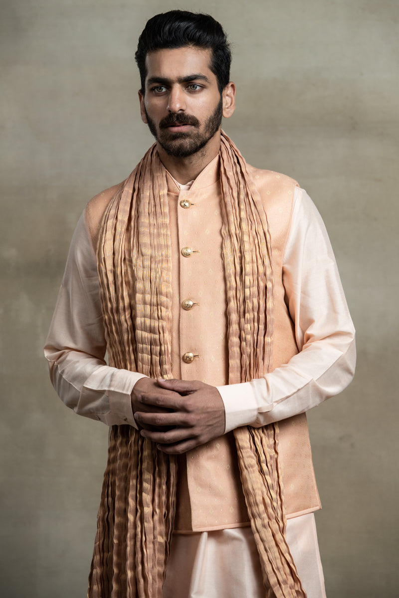 Peach Resham Brocade Bundi