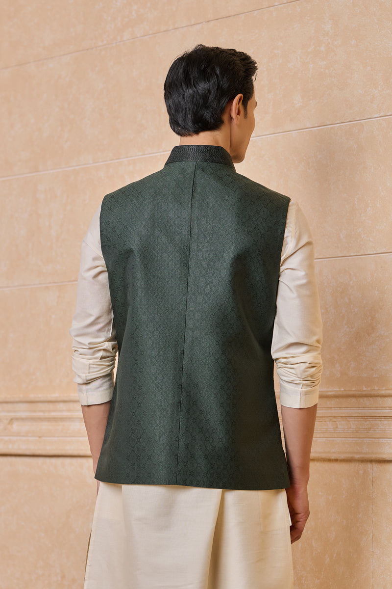 Dark Green Brocade Bundi