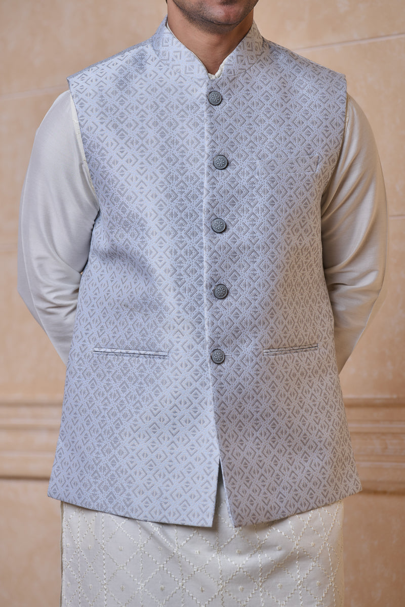 Light Blue Brocade Single Bundi