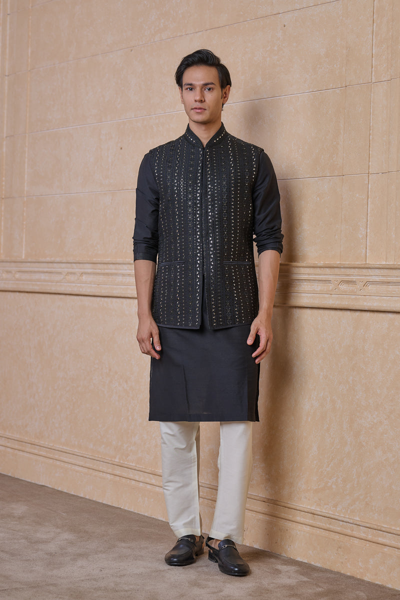 Black Embroidered Bundi