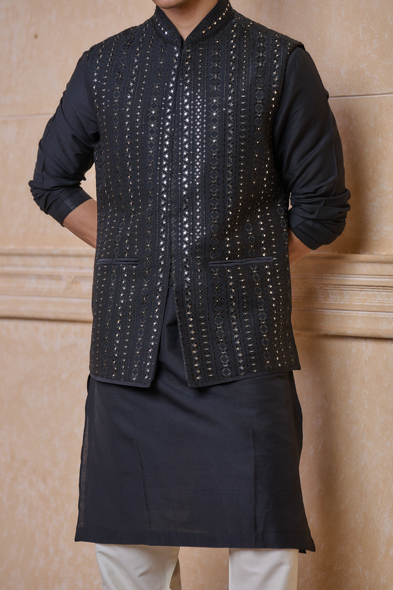 Black Embroidered Bundi