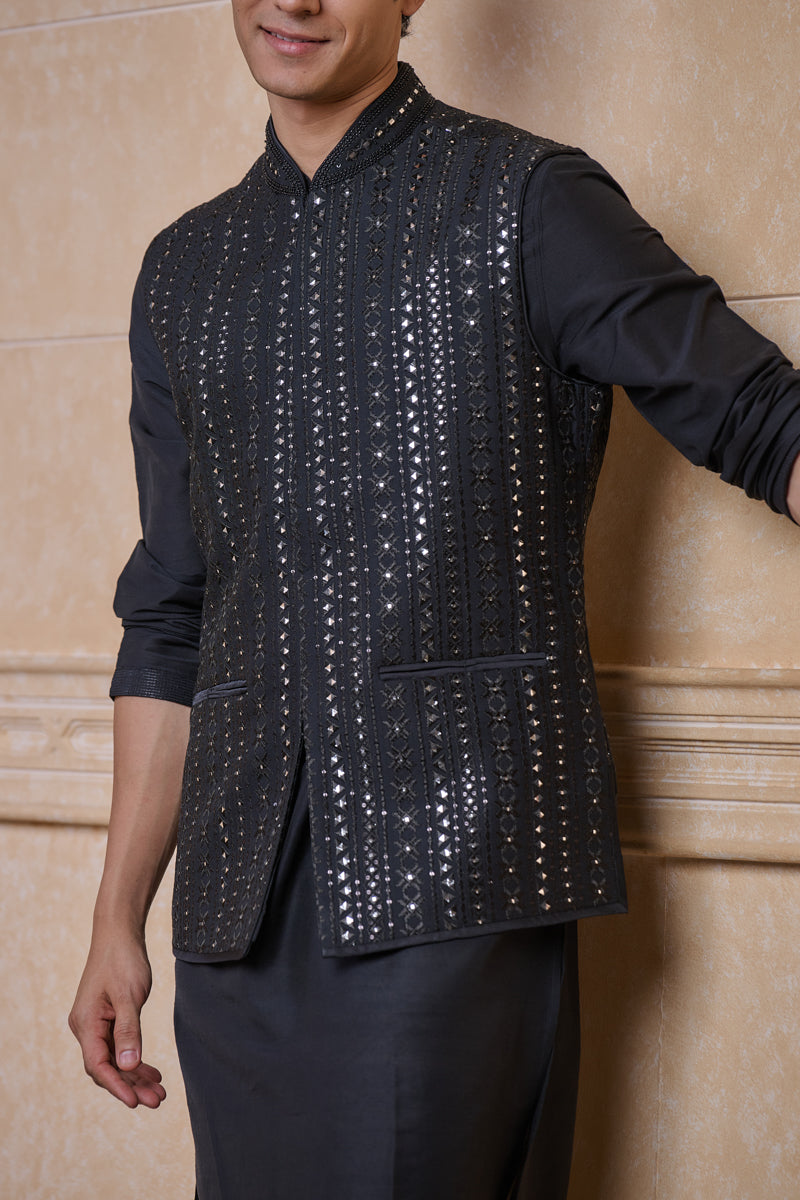 Black Embroidered Bundi