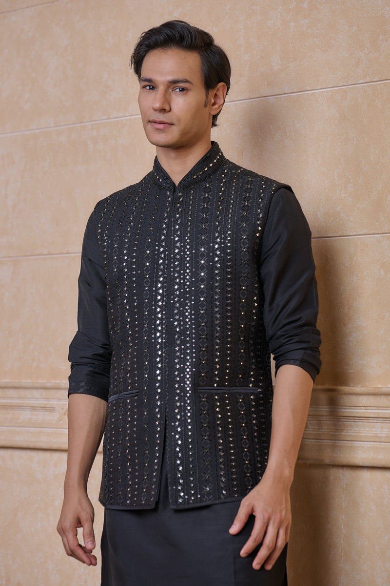 Black Embroidered Bundi