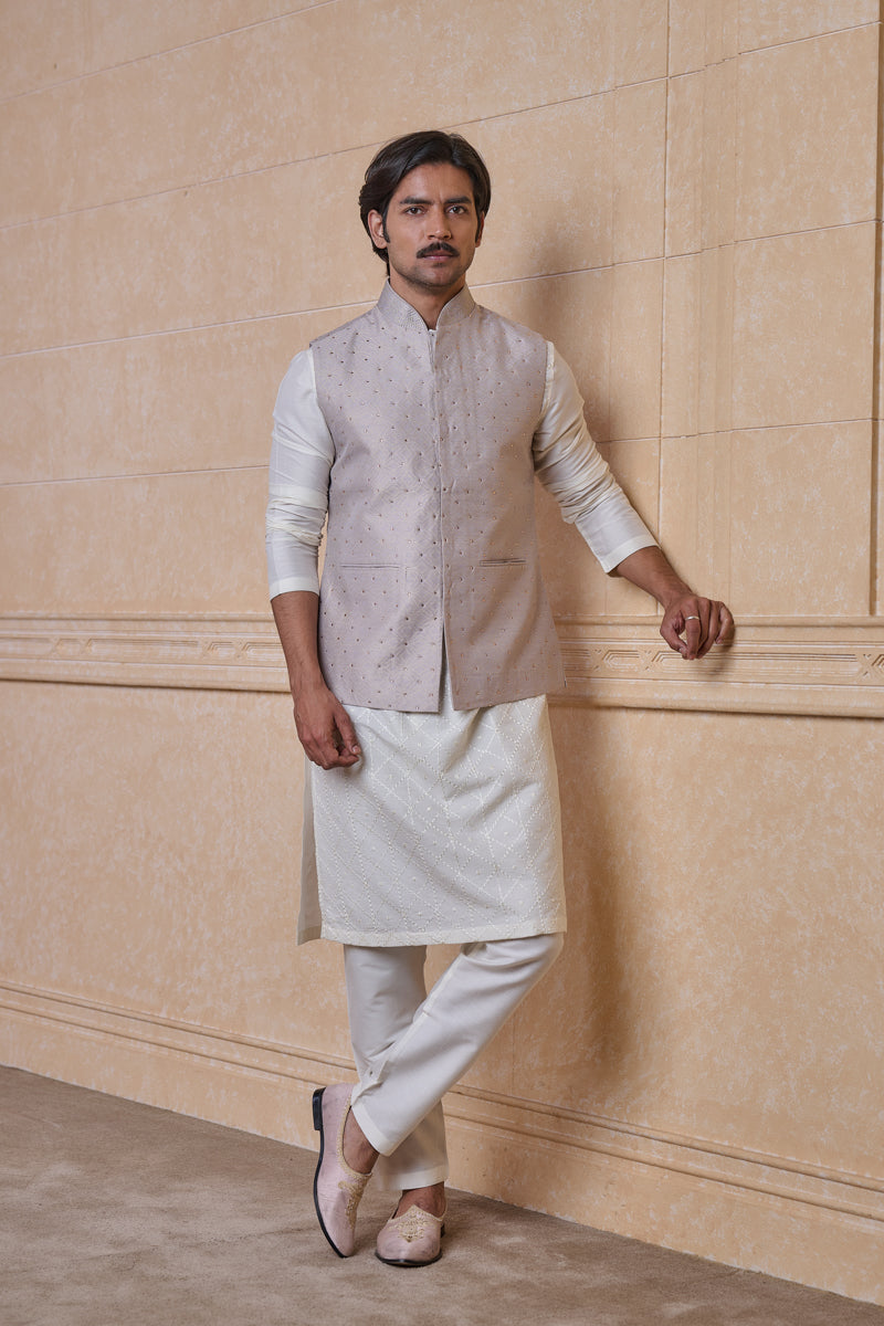 Light Grey Brocade Single Bundi