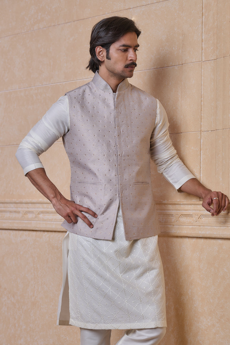 Light Grey Brocade Single Bundi