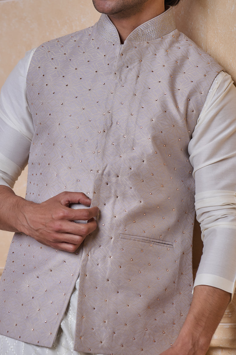 Light Grey Brocade Single Bundi