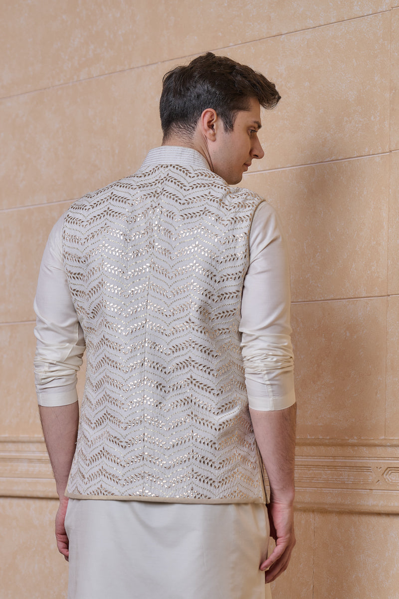 Ivory All Over Embroidered Bundi