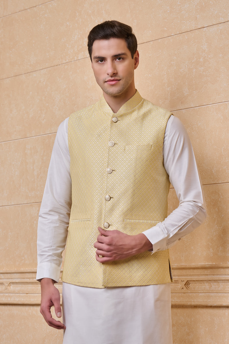 Light Yellow Classic Brocade Bundi