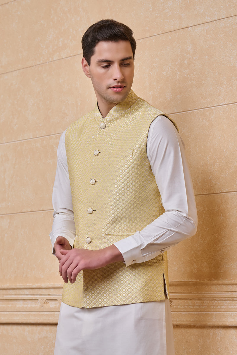 Light Yellow Classic Brocade Bundi