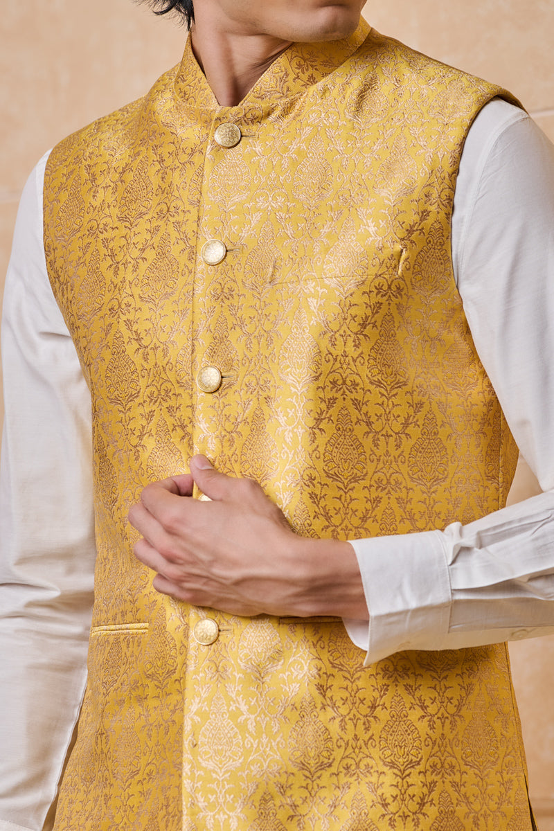 Yellow Classic Brocade Bundi