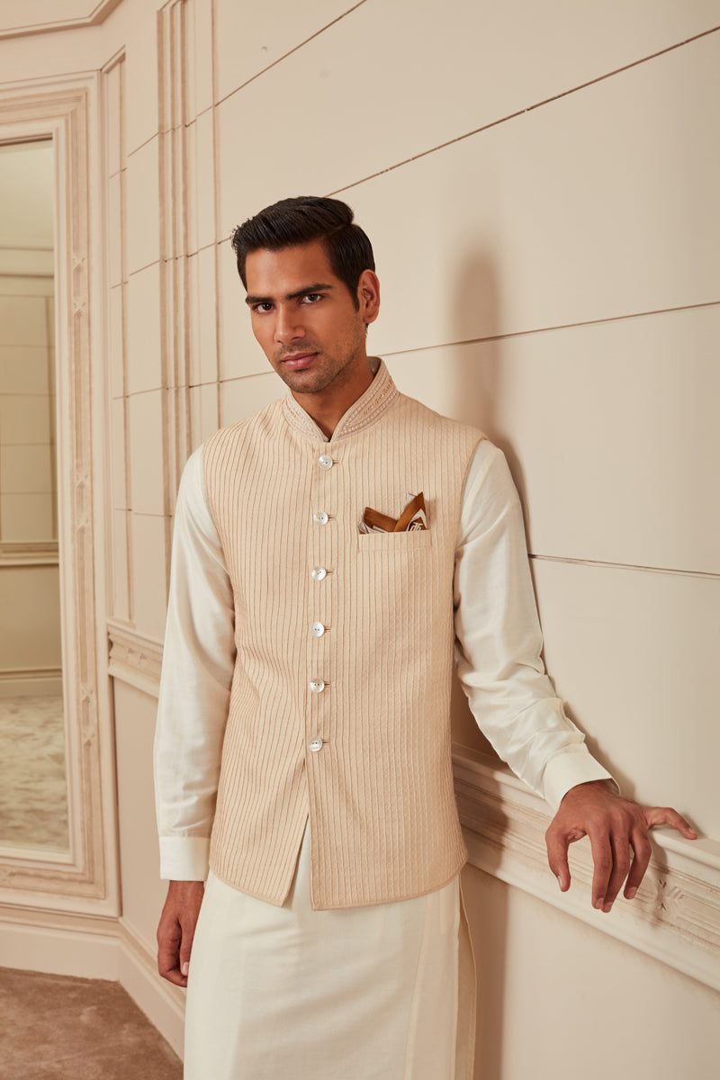 Beige All Over Textured Bundi