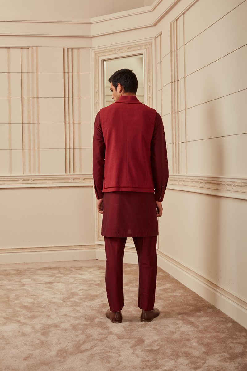 Maroon Cotton Bundi With Single Frogging Button