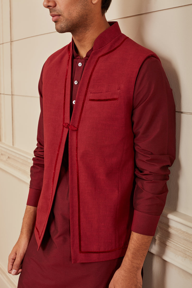 Maroon Cotton Bundi With Single Frogging Button