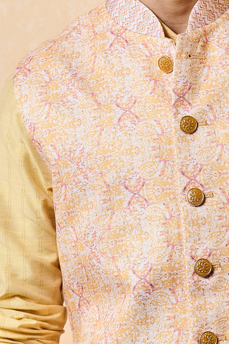 Yellow and Red Printed Bundi