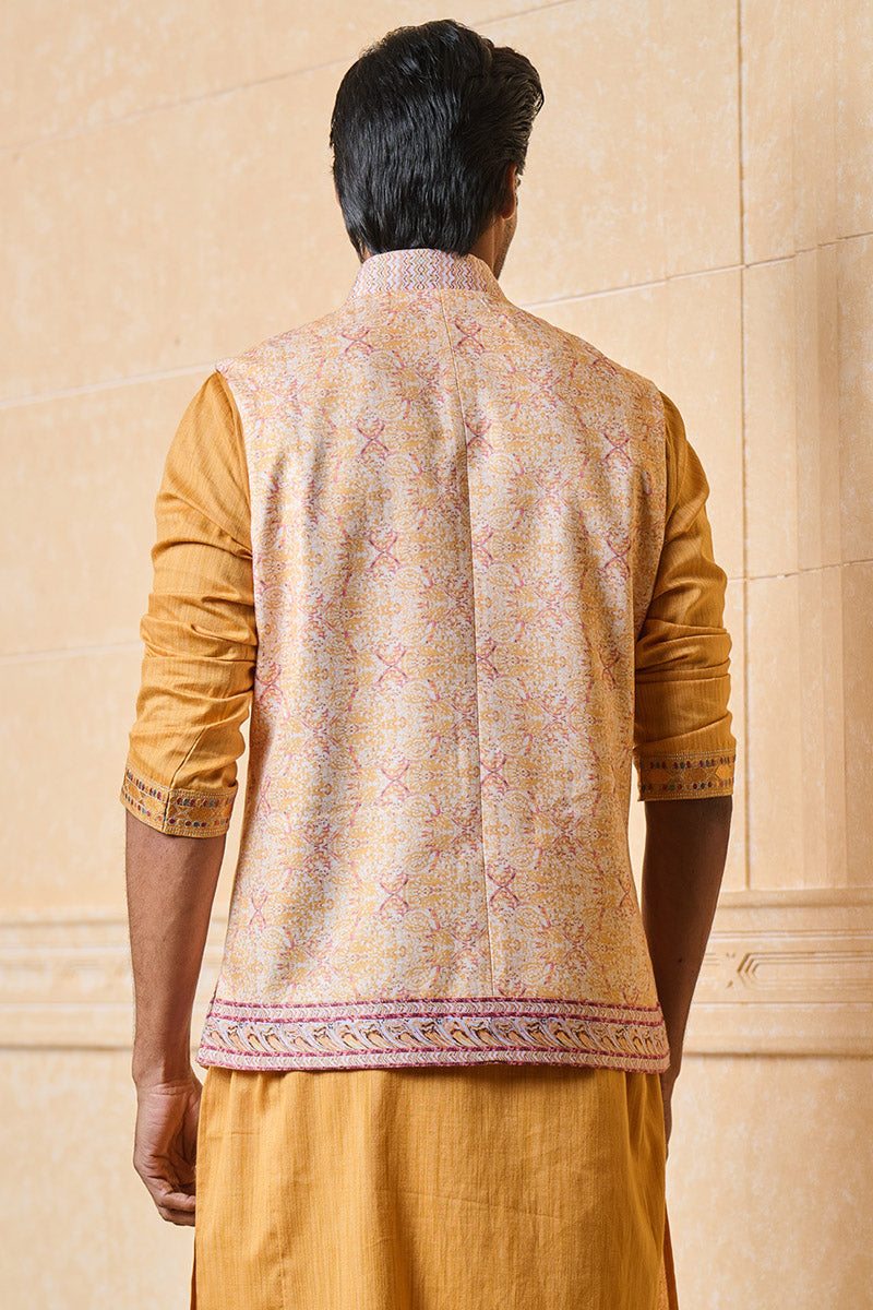 Yellow and Red Printed Bundi