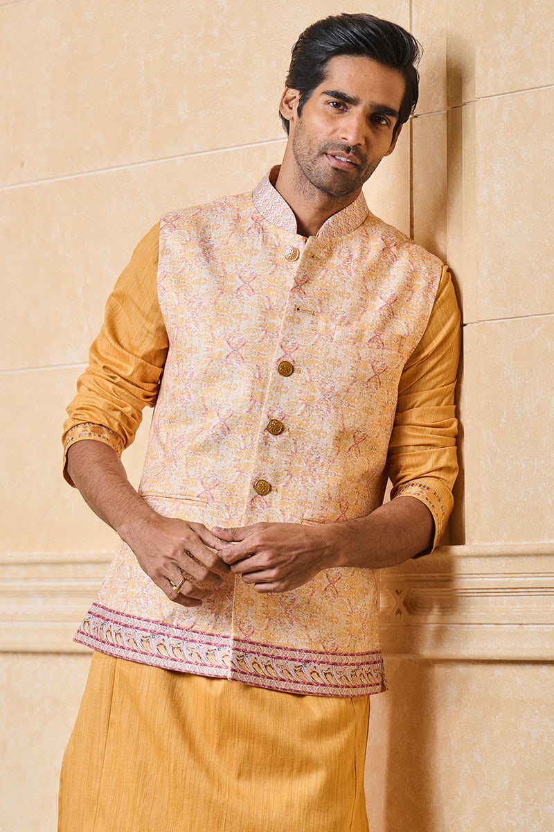 Yellow and Red Printed Bundi