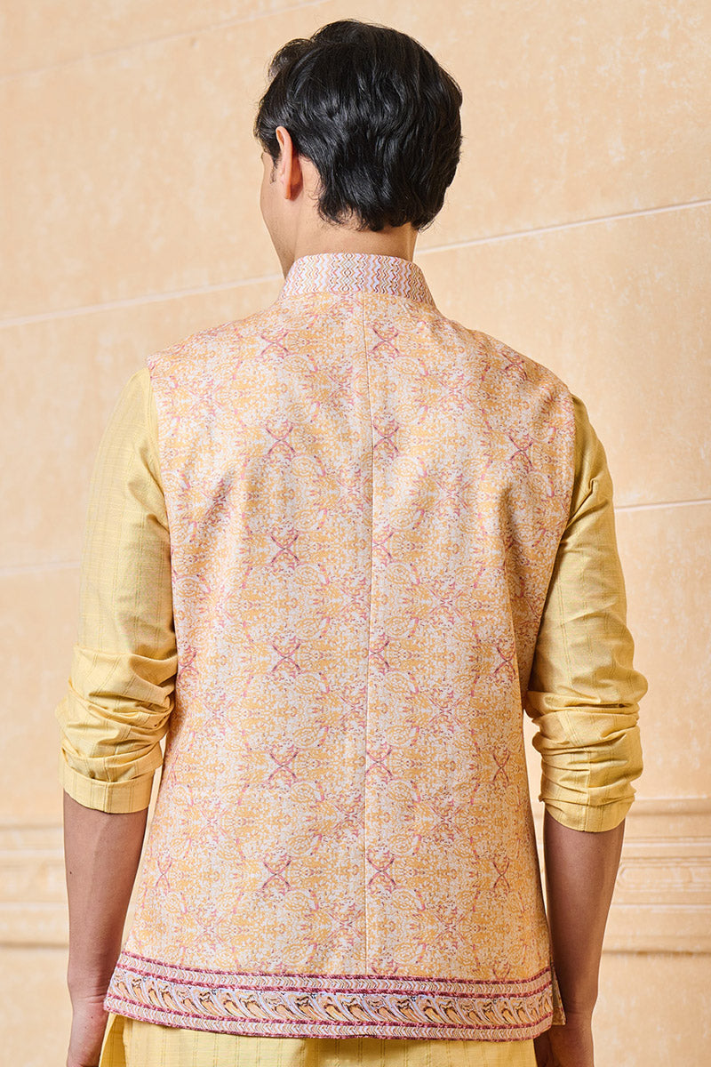 Yellow and Red Printed Bundi