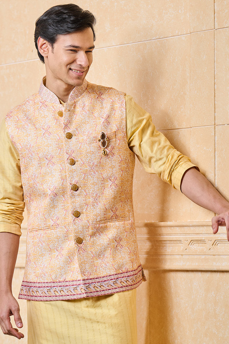 Yellow and Red Printed Bundi