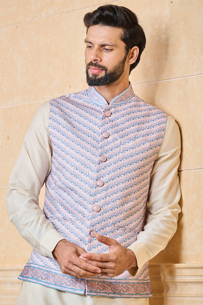 Pink and Blue Printed Bundi