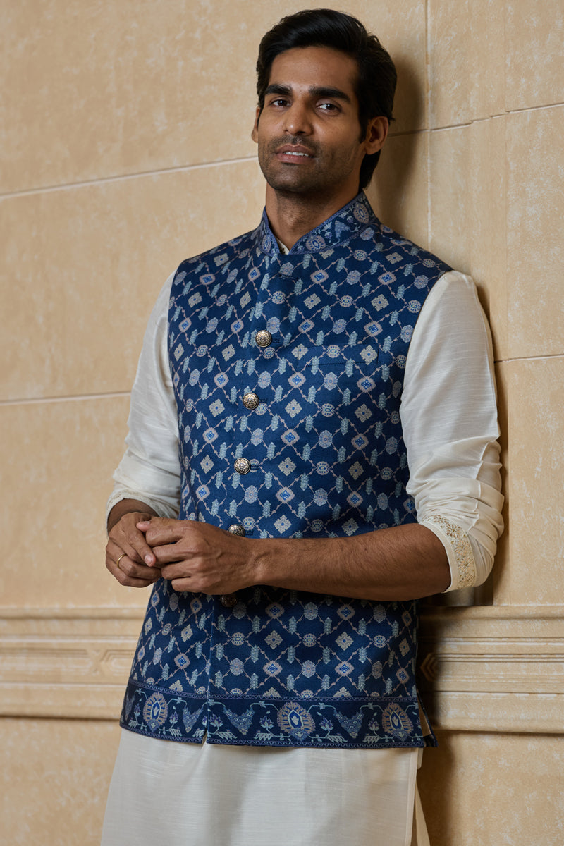 Navy Printed Bundi