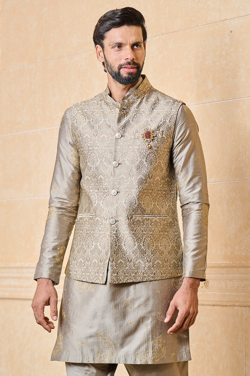 Beige Classic Jacquard Bundi