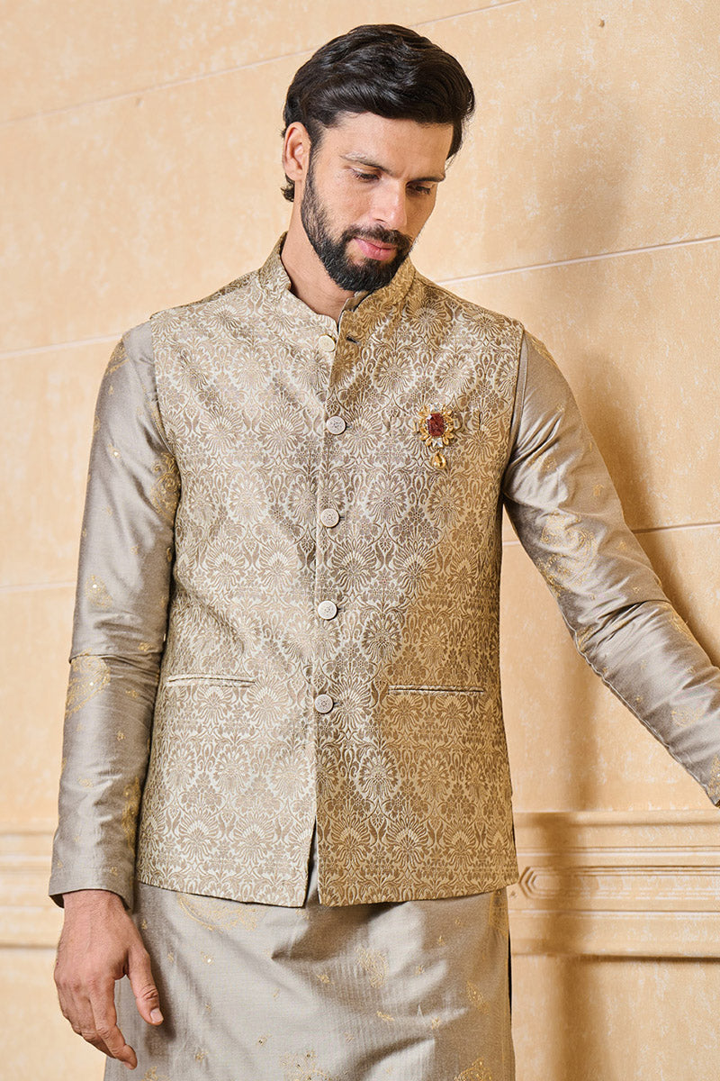 Beige Classic Jacquard Bundi