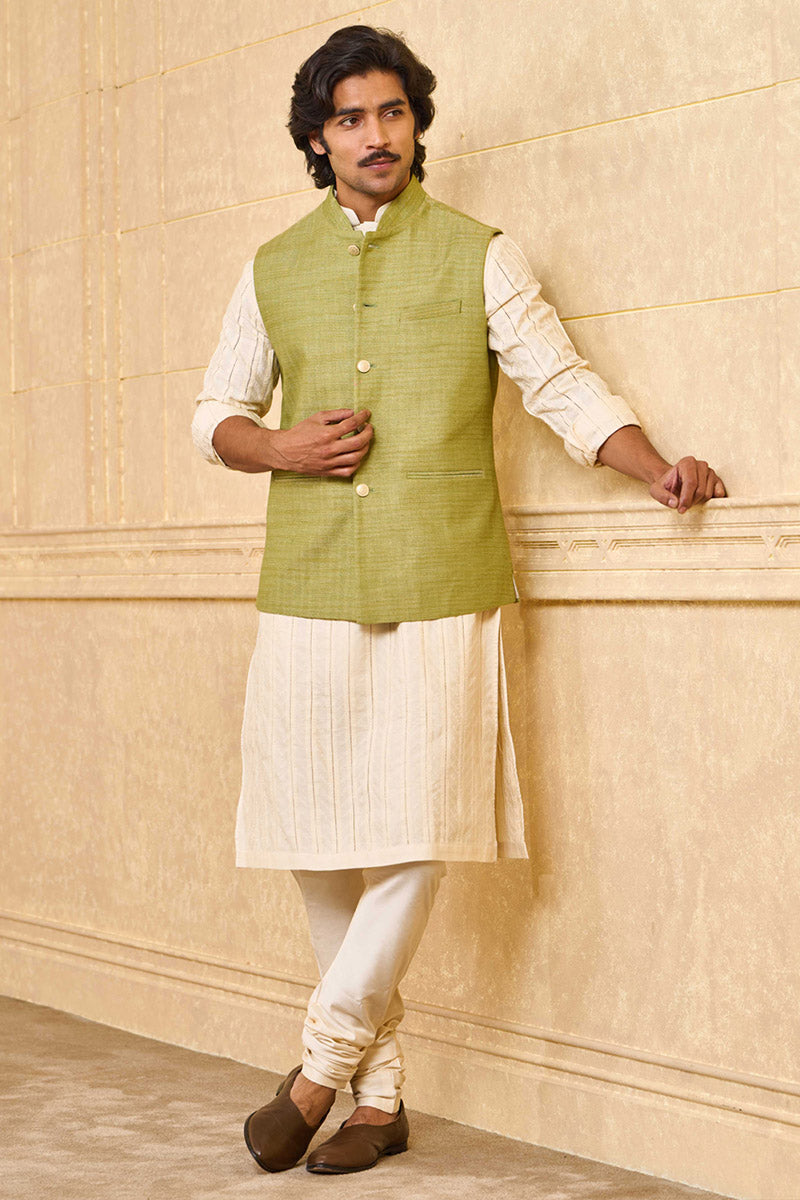 Light Green Herringbone Patterned Bundi