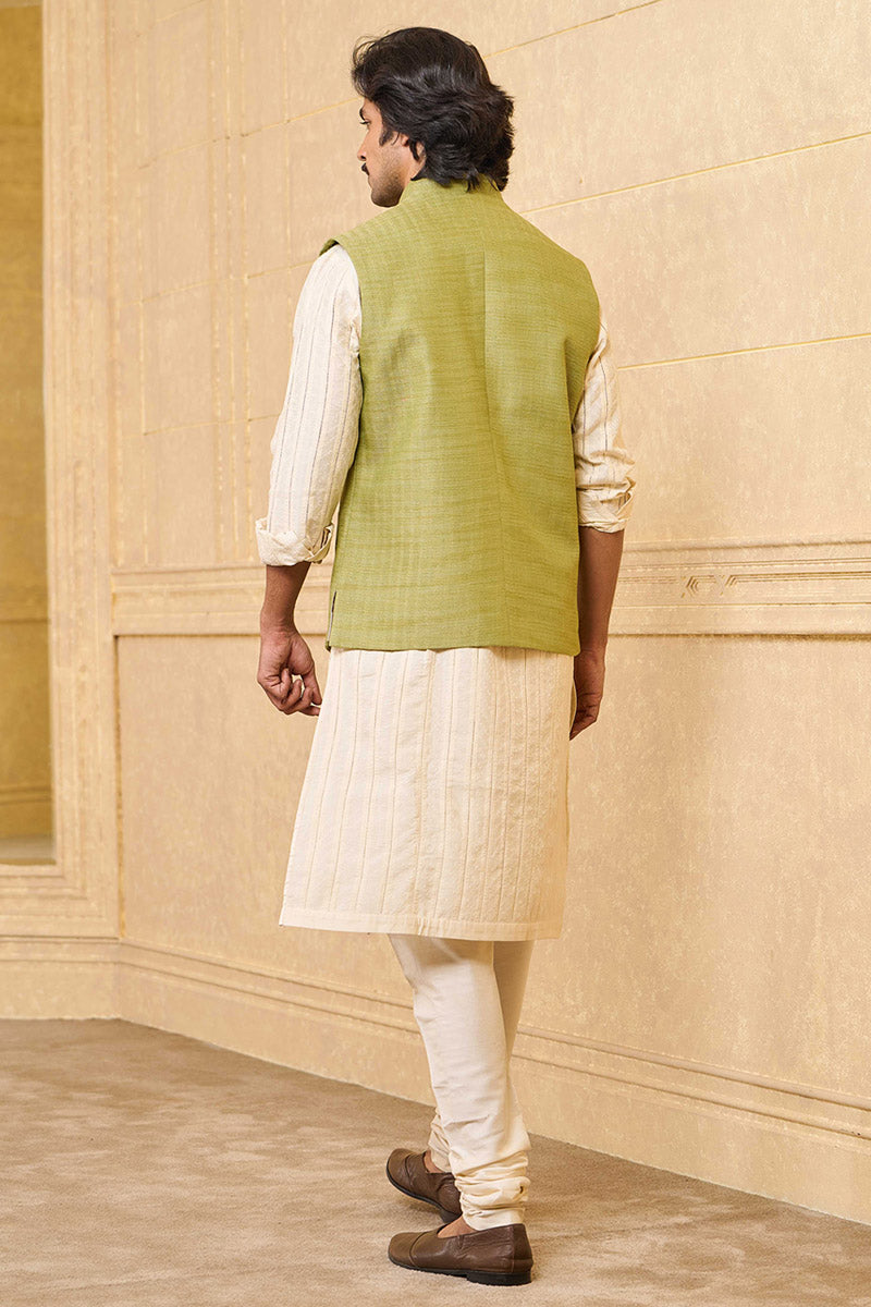 Light Green Herringbone Patterned Bundi