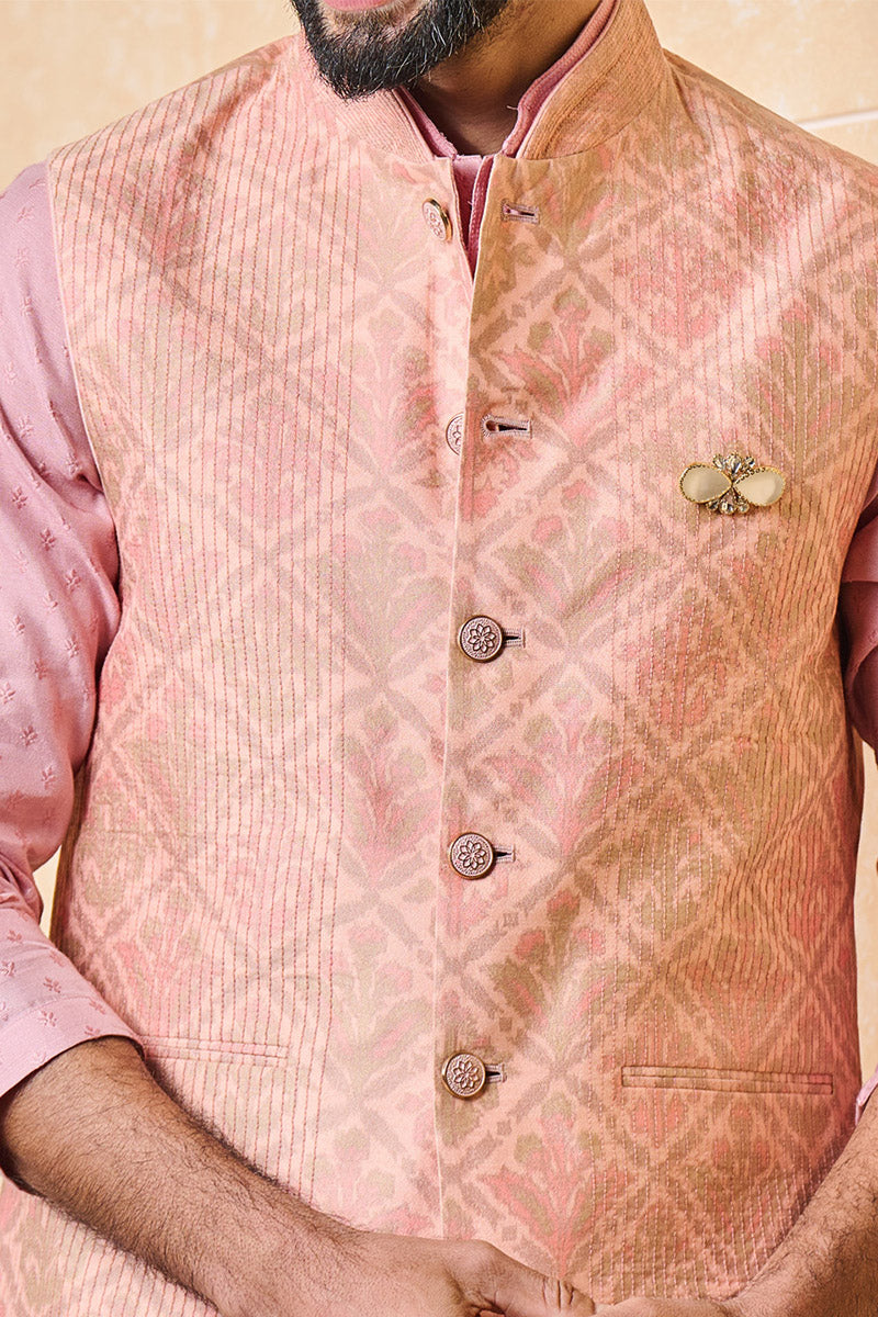 Pink Printed Bundi With Texturing